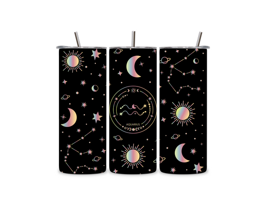 Black Galaxy Zodiac Sign Skinny Tumbler