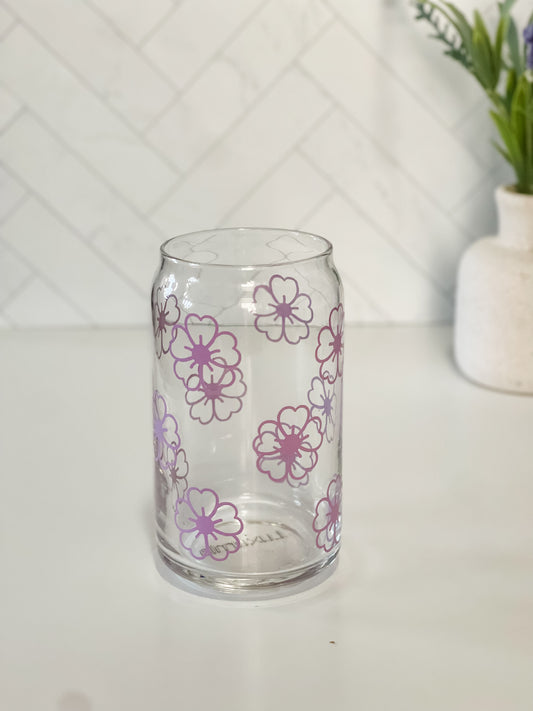 Flower Glass Cup, Lid & Straw