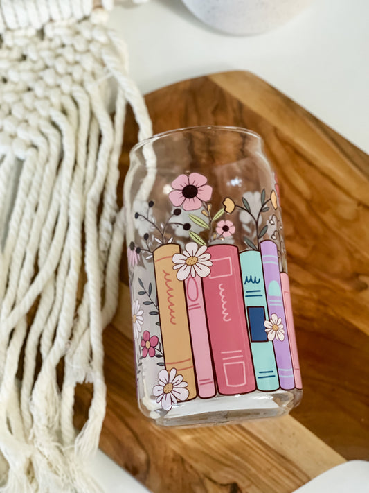 Bookish Girly Glass Cup, Lid & Straw