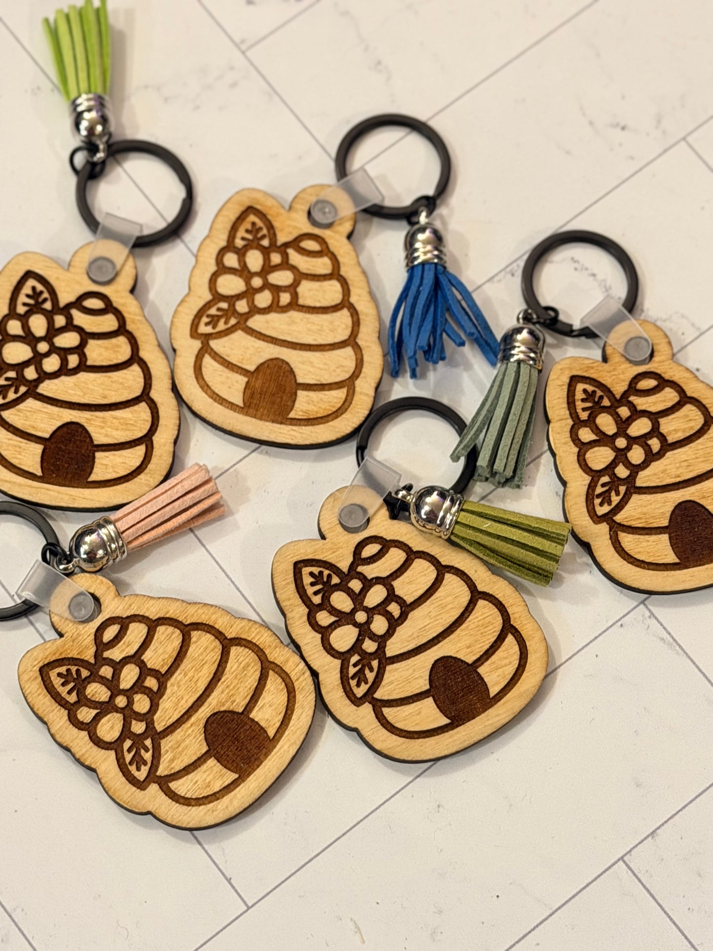 Wooden Honeycomb Keychain