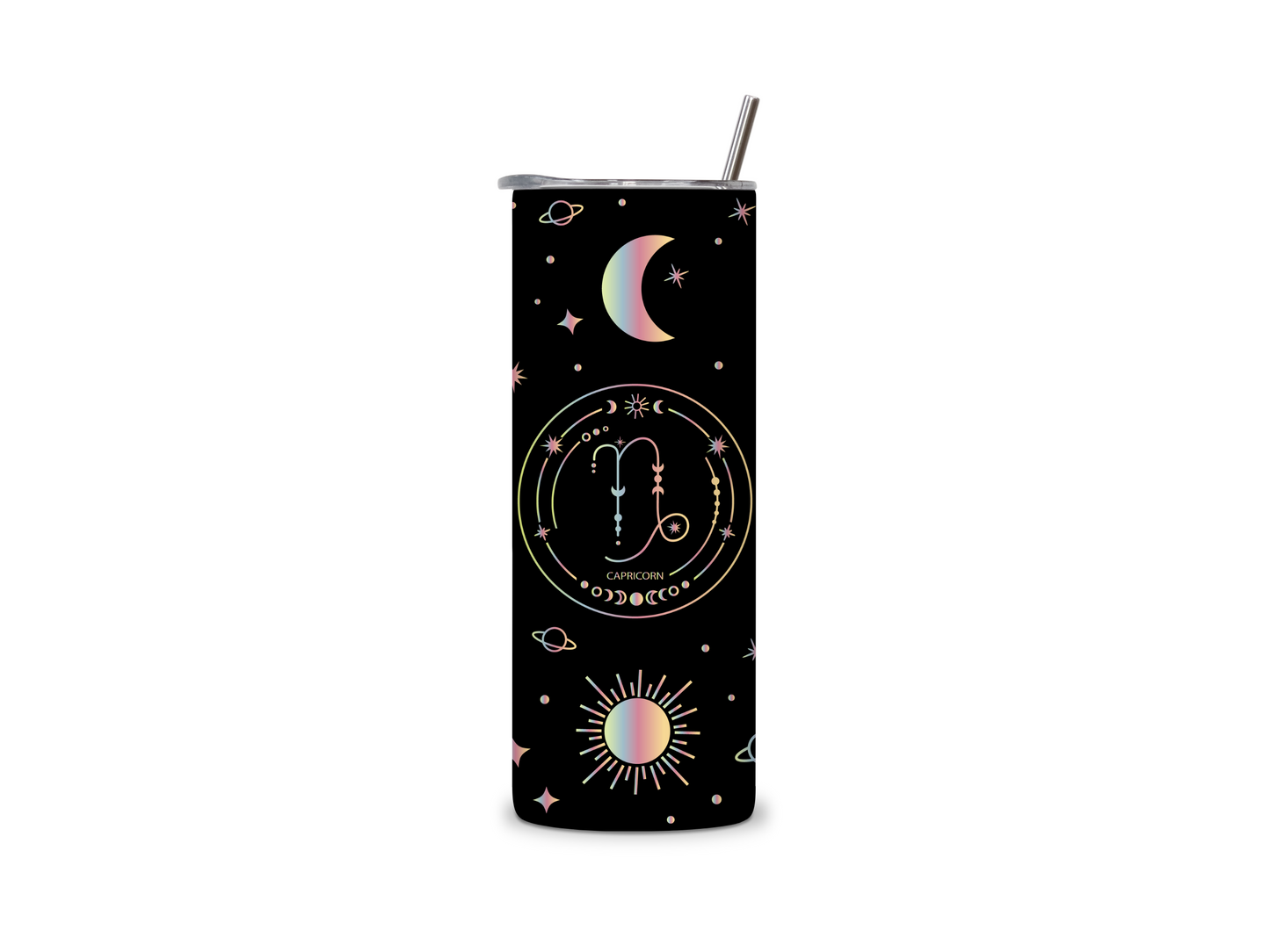 Black Galaxy Zodiac Sign Skinny Tumbler