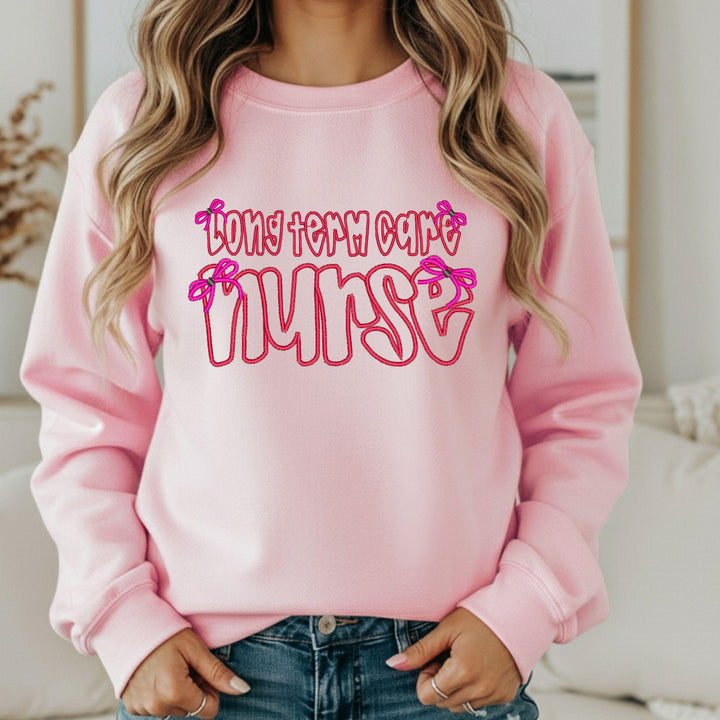 Long Term Care Nurse Bow Embroidered Crewneck