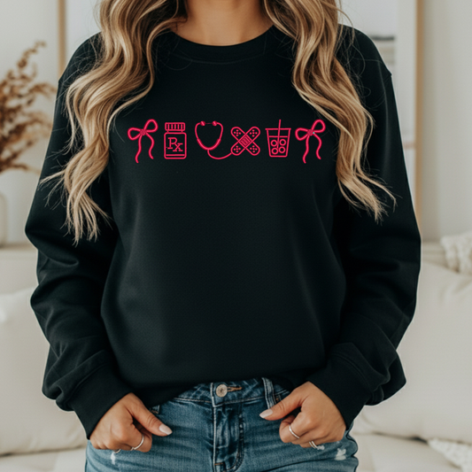 Nurse crewneck embroidery detail close up