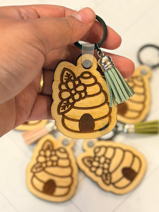 Wooden Honeycomb Keychain