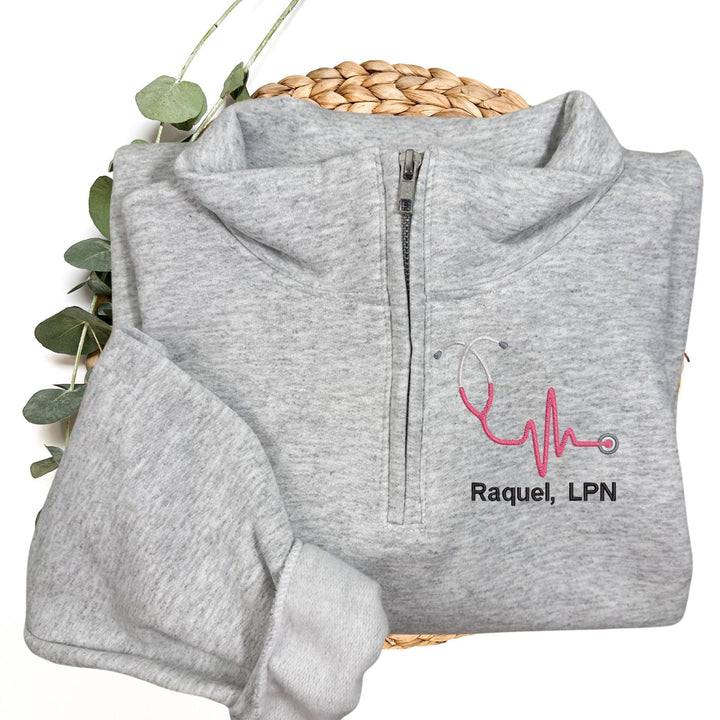 Personalized Stethoscope 3/4 Zip Crewneck