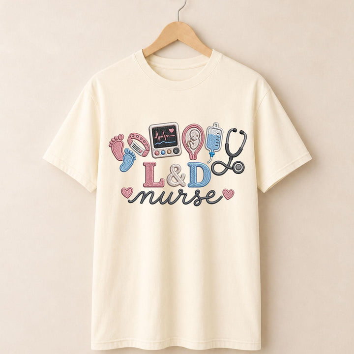 L&amp;D Faux Yarn Embroidered T-shirt