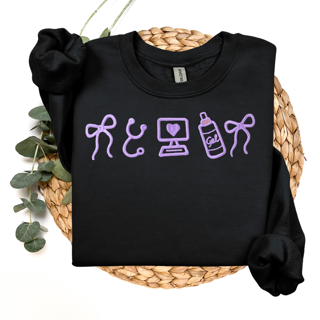 L.D. embroidered nurse crewneck front view unisex fit