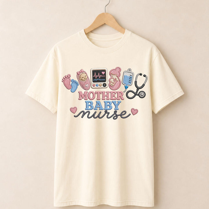 Mother Baby Faux Yarn Embroidered T-shirt