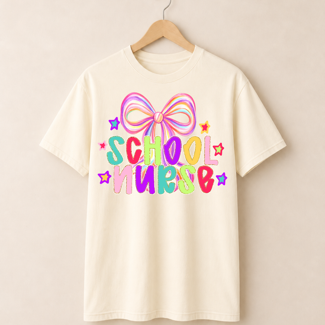 Colorful School Nurse T-shirt.