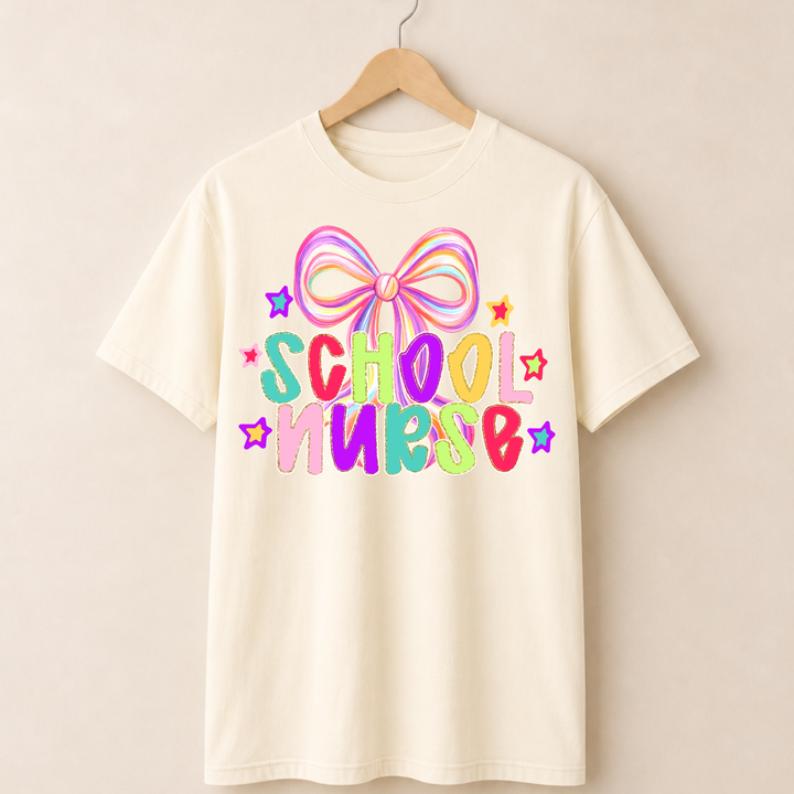 Colorful School Nurse T-shirt.