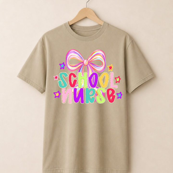 Colorful School Nurse T-shirt.
