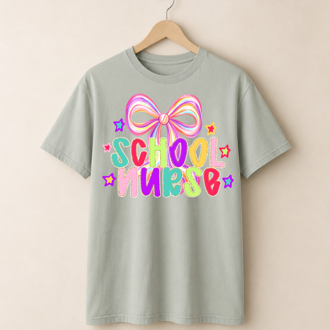 Colorful School Nurse T-shirt.