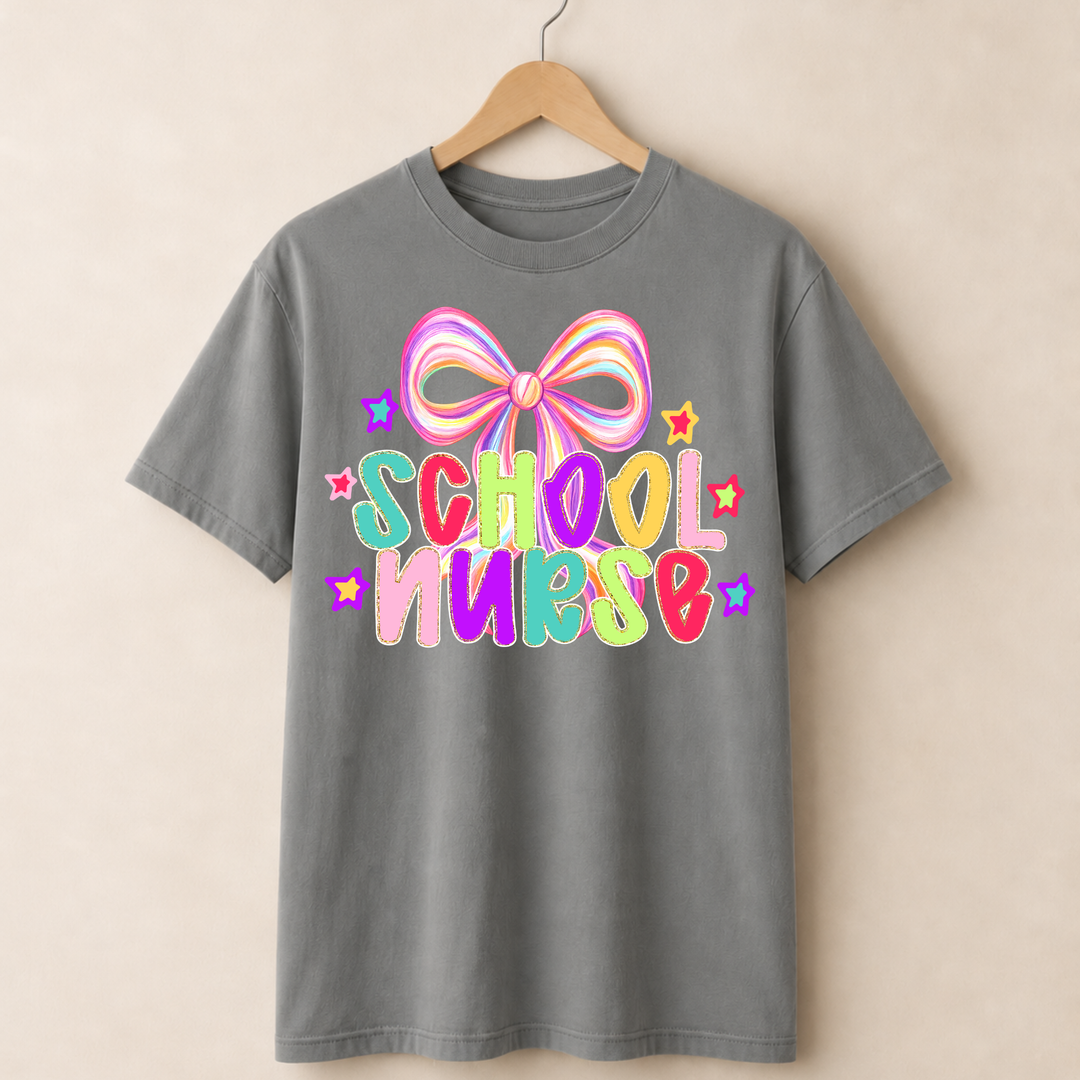 Colorful School Nurse T-shirt.
