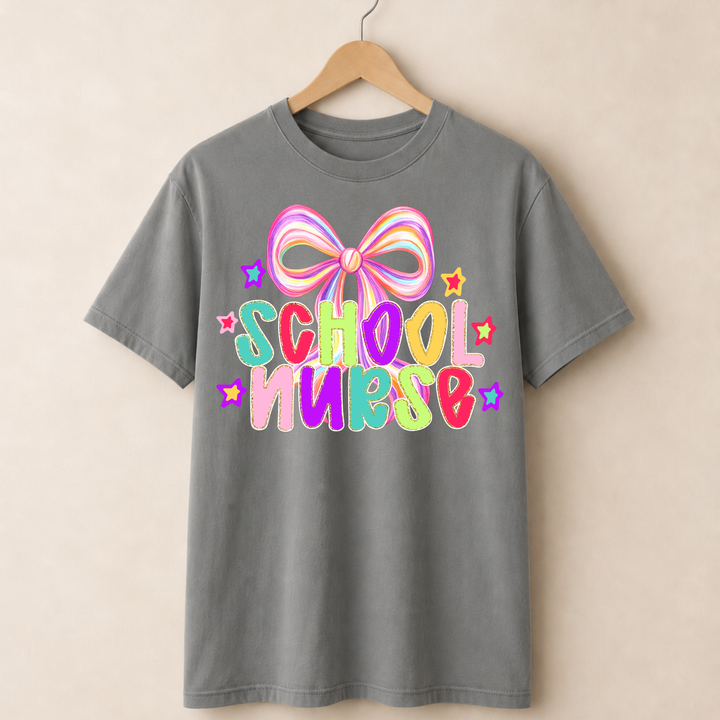 Colorful School Nurse T-shirt.