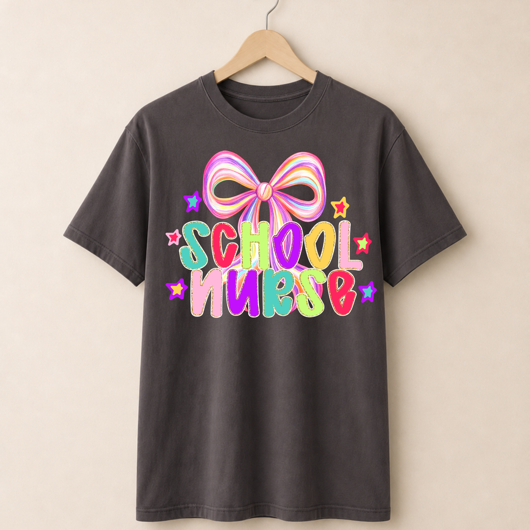 Colorful School Nurse T-shirt.