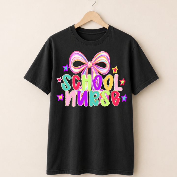 Colorful School Nurse T-shirt.