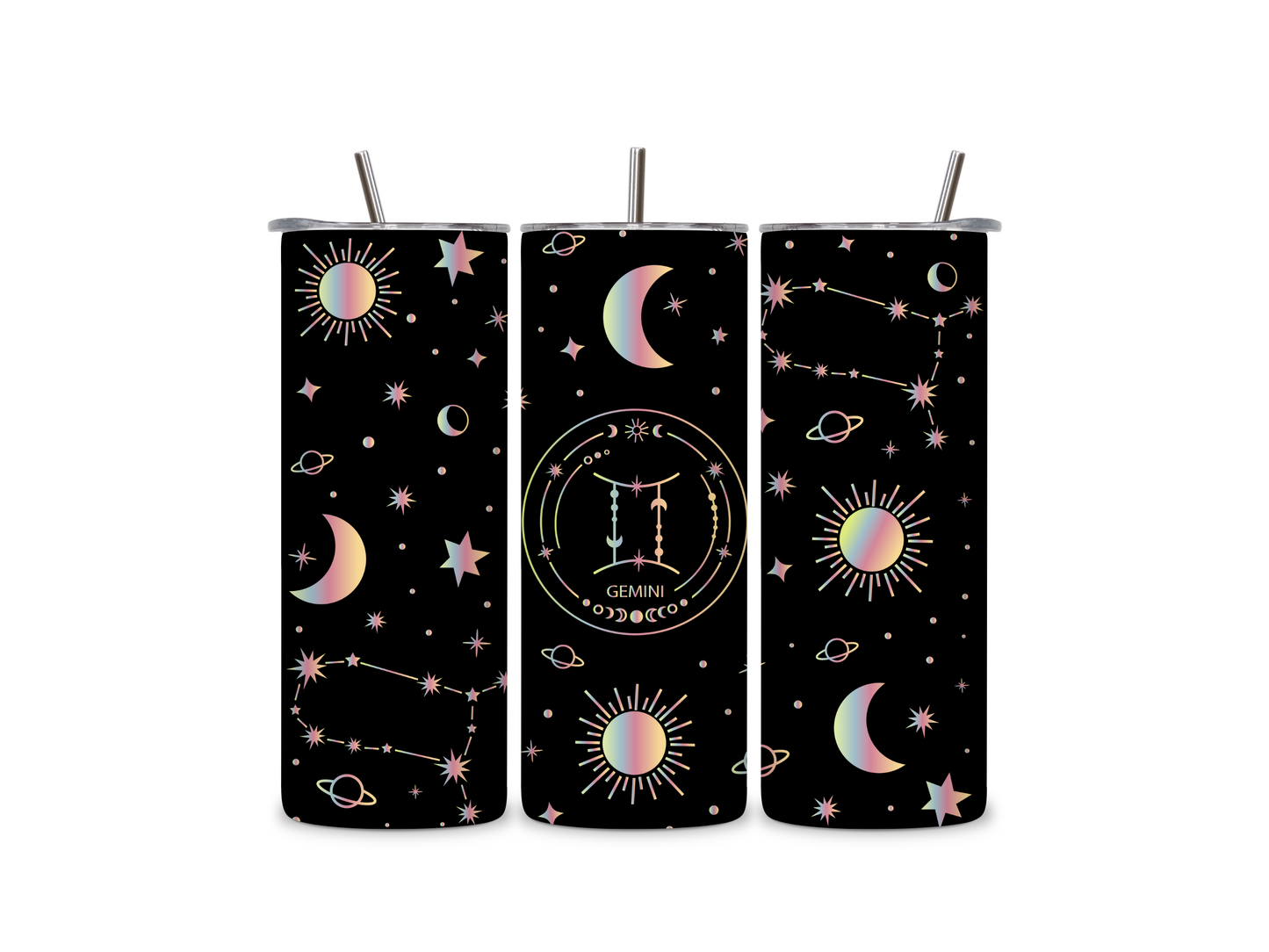 Black Galaxy Zodiac Sign Skinny Tumbler