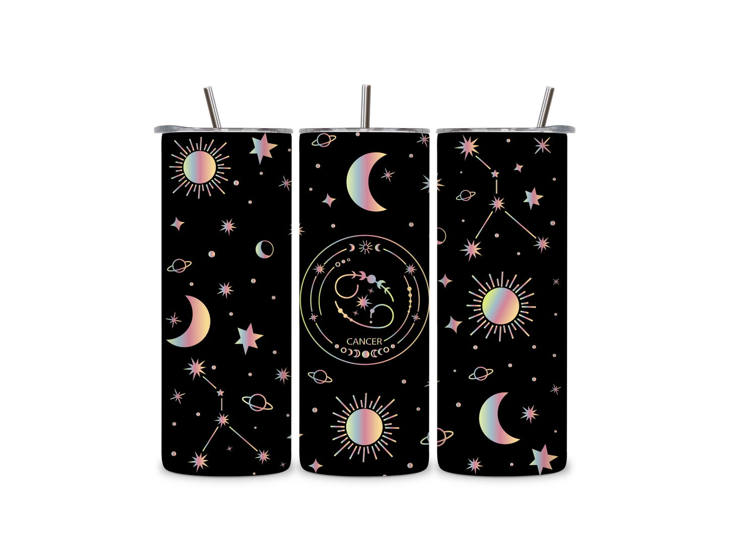 Black Galaxy Zodiac Sign Skinny Tumbler