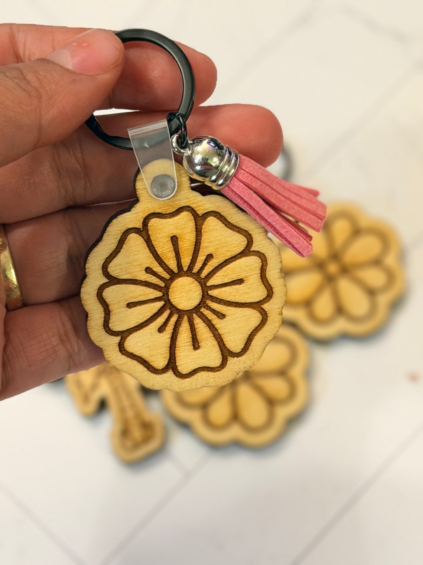 Wooden Flower Keychain