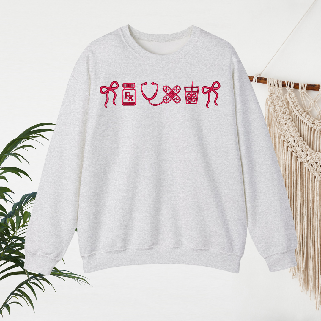 Nurse embroidered crewneck front view unisex fit