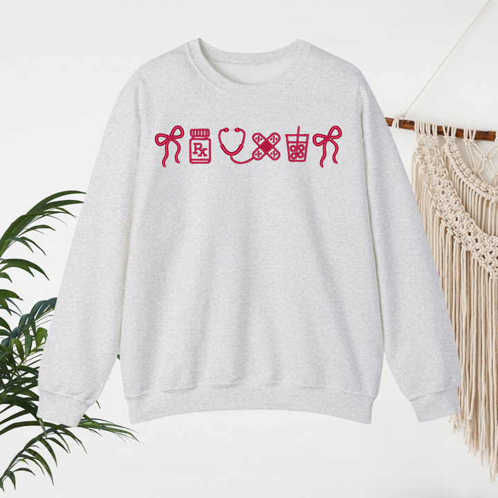 Nurse embroidered crewneck front view unisex fit