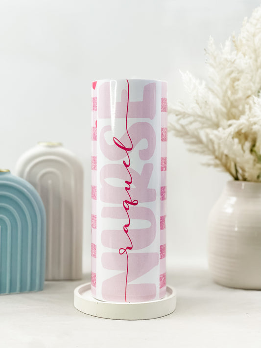Personalized Pink Heart Skinny Tumbler