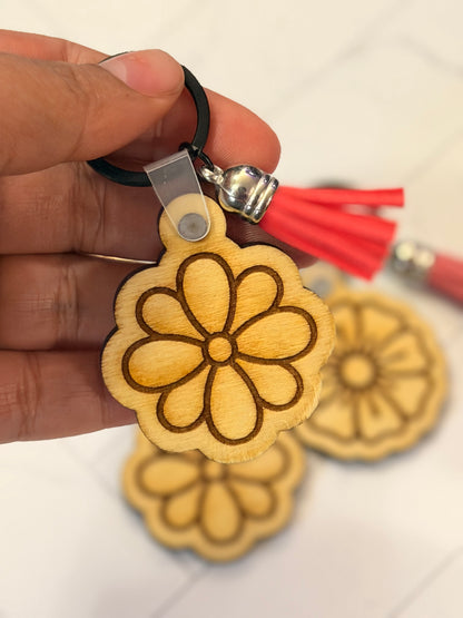 Wooden Flower Keychain