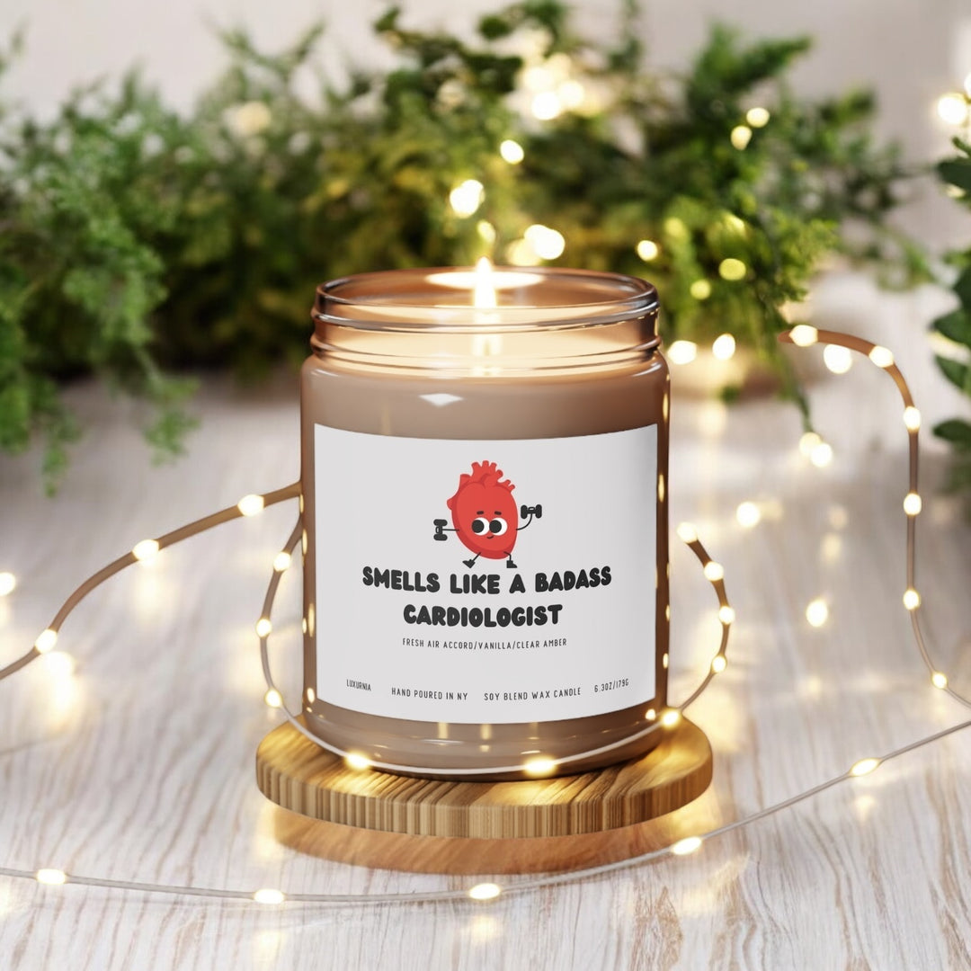 Funny soy blend wax candle with a clean burn and cotton wick. A playful, thoughtful gift for cardiologists, nurses, and healthcare professionals.