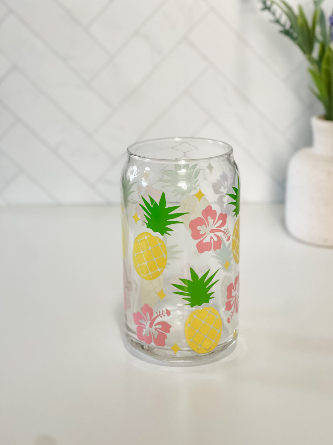 Pineapple Glass Cup, Lid & Straw