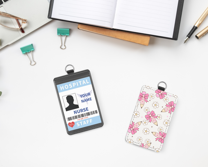 Teacher Retro Bow ID Badge Holder