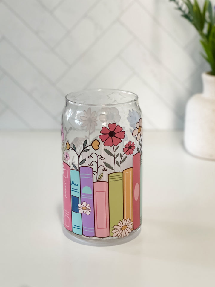Bookish Girly Glass Cup, Lid & Straw