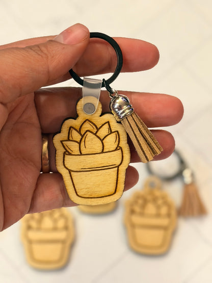 Wooden Cactus Keychain