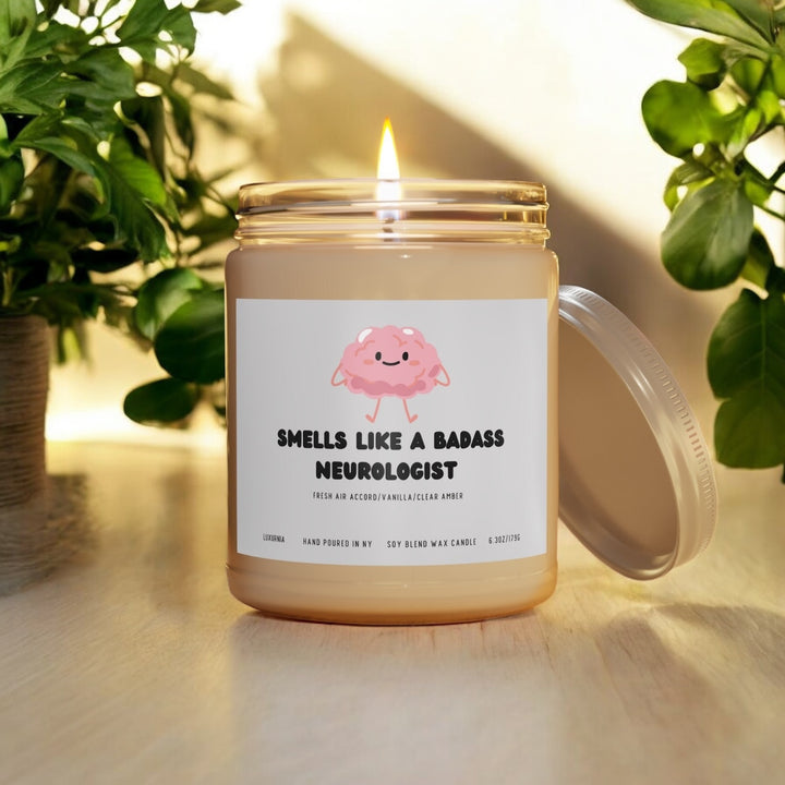 Smells like a bad neurologist candle soy wax front view