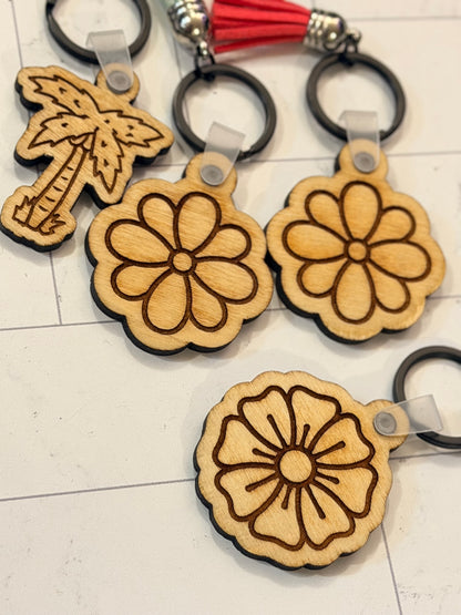 Wooden Flower Keychain