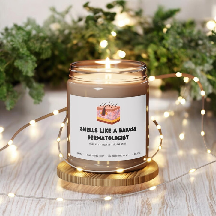 Smells like a bad dermatologist candle soy wax front view