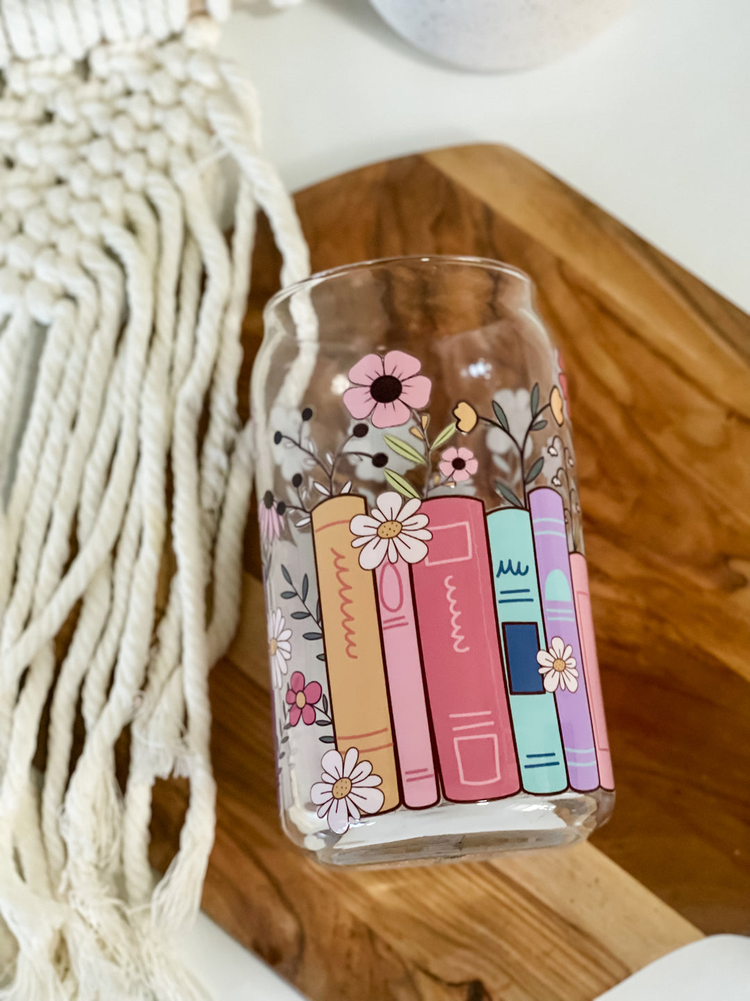 Bookish Girly Glass Cup, Lid & Straw