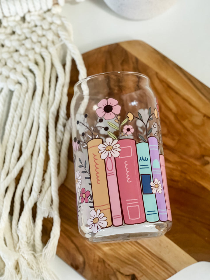 Bookish Girly Glass Cup, Lid & Straw
