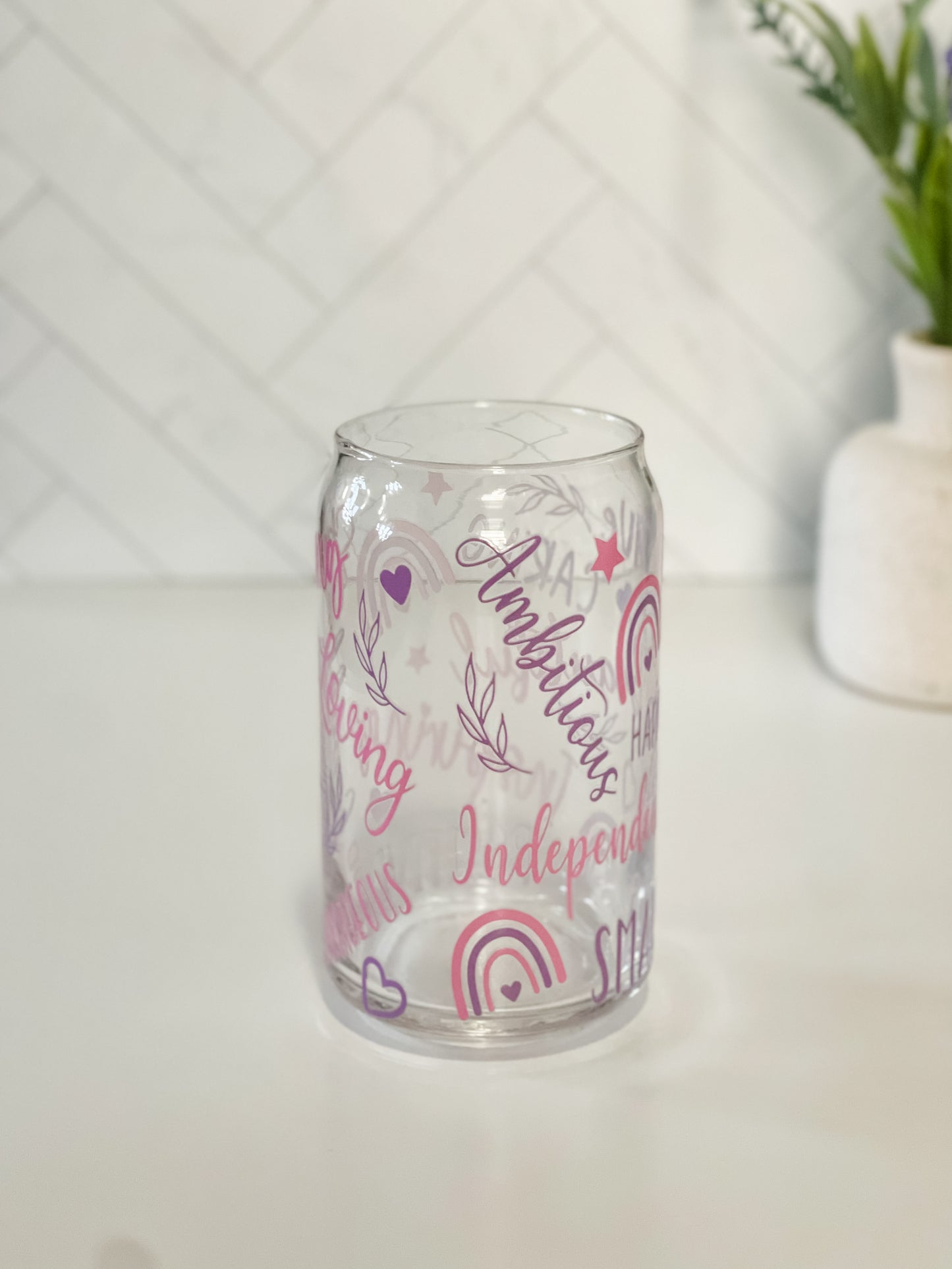 Affirmation Rainbow Glass Cup, Lid & Straw