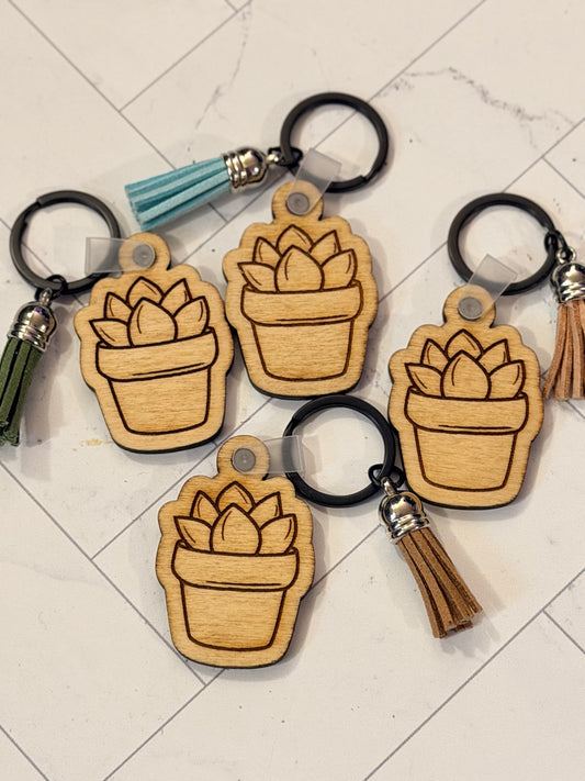 Wooden Cactus Keychain