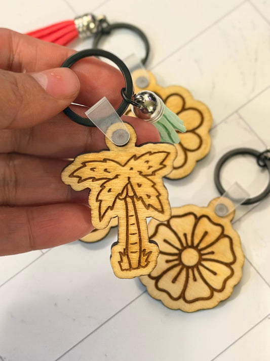 Wooden Flower Keychain