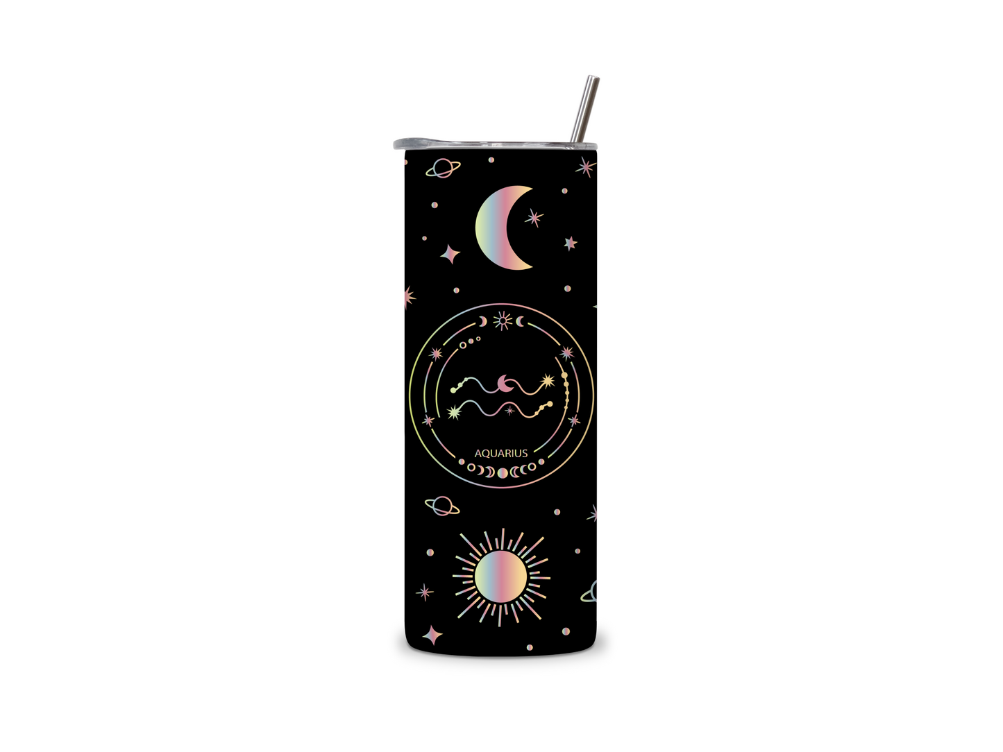 Black Galaxy Zodiac Sign Skinny Tumbler