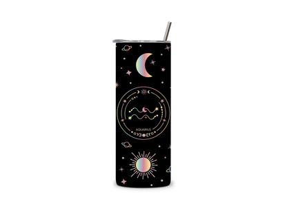 Black Galaxy Zodiac Sign Skinny Tumbler