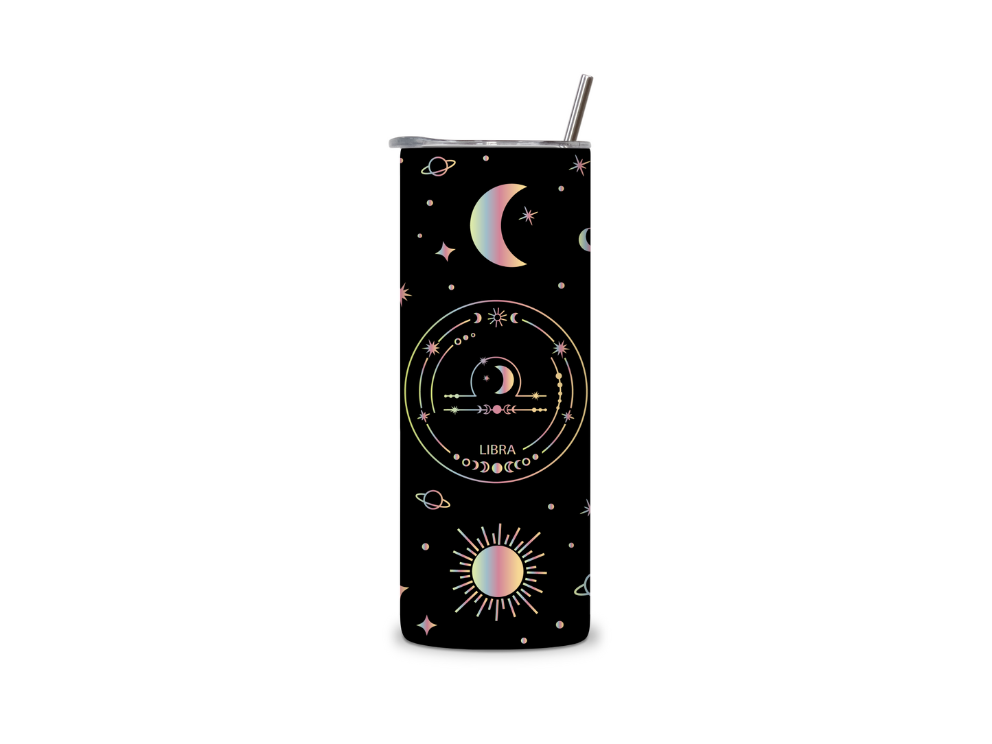 Black Galaxy Zodiac Sign Skinny Tumbler