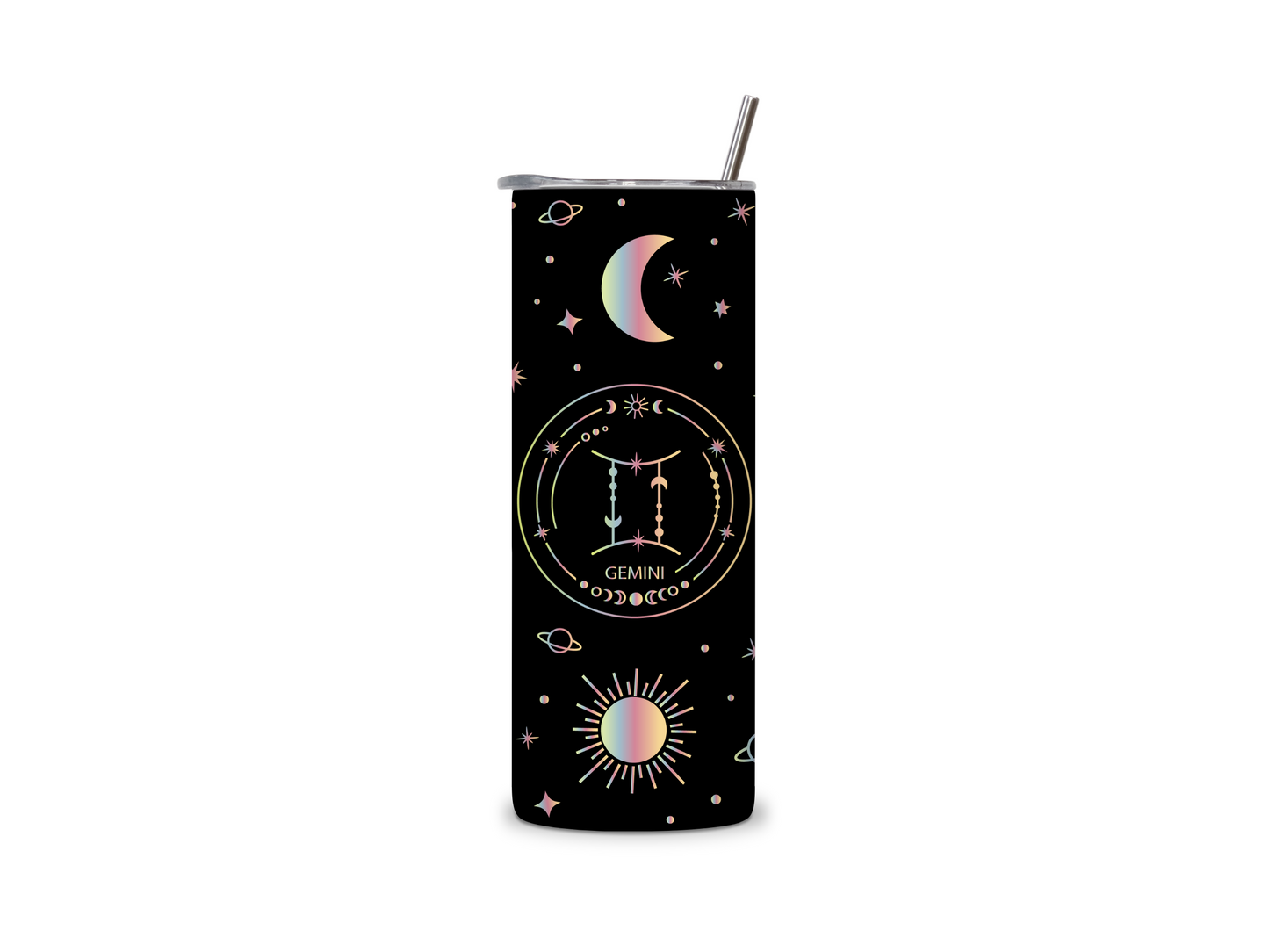 Black Galaxy Zodiac Sign Skinny Tumbler