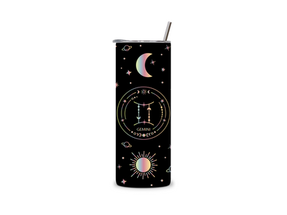 Black Galaxy Zodiac Sign Skinny Tumbler