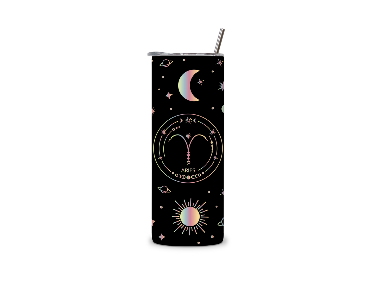 Black Galaxy Zodiac Sign Skinny Tumbler
