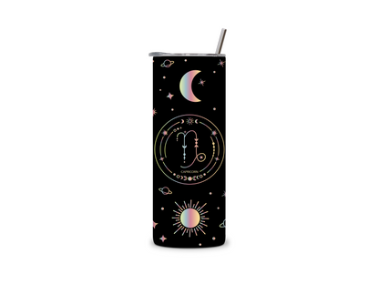 Black Galaxy Zodiac Sign Skinny Tumbler