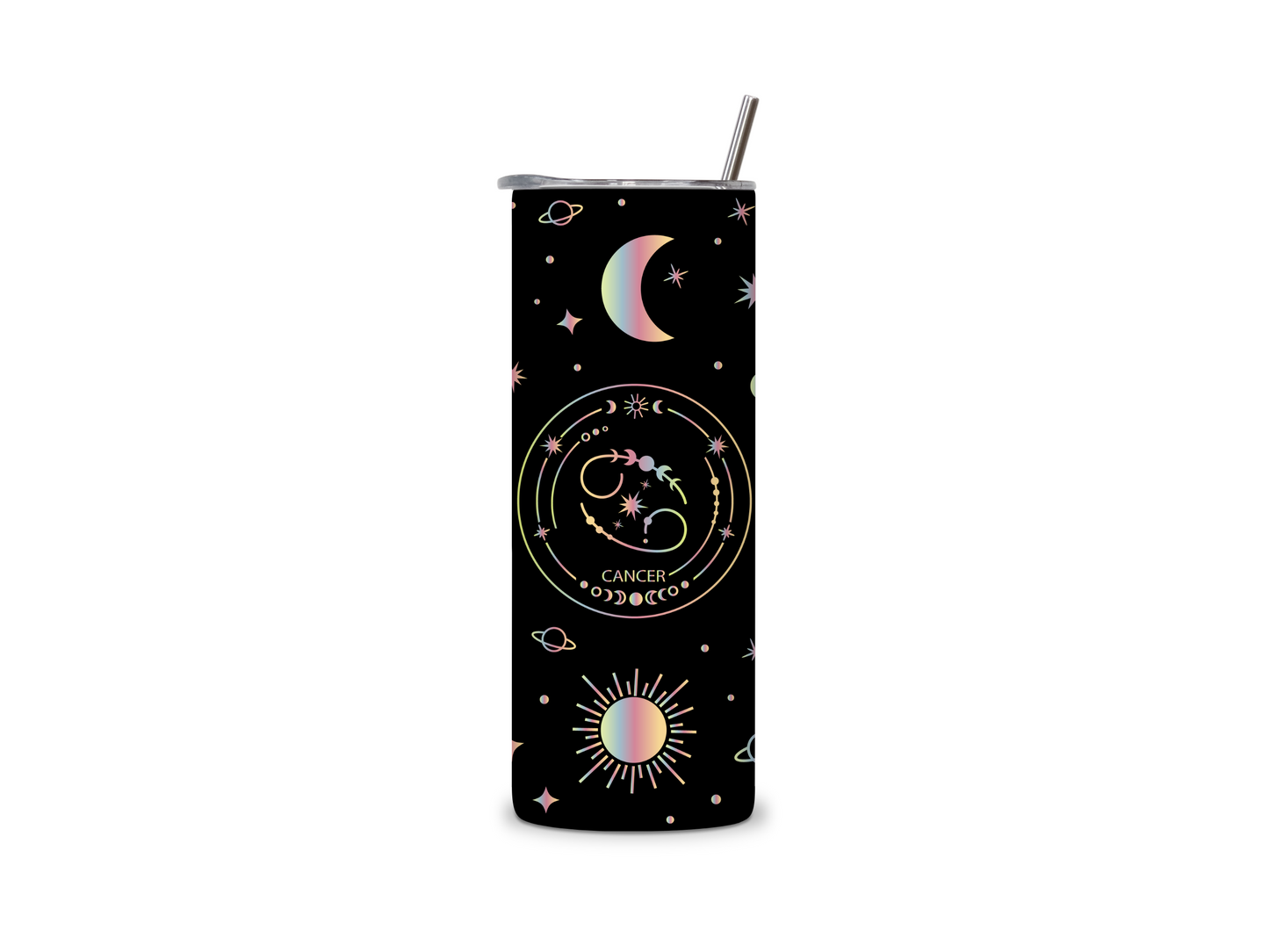 Black Galaxy Zodiac Sign Skinny Tumbler
