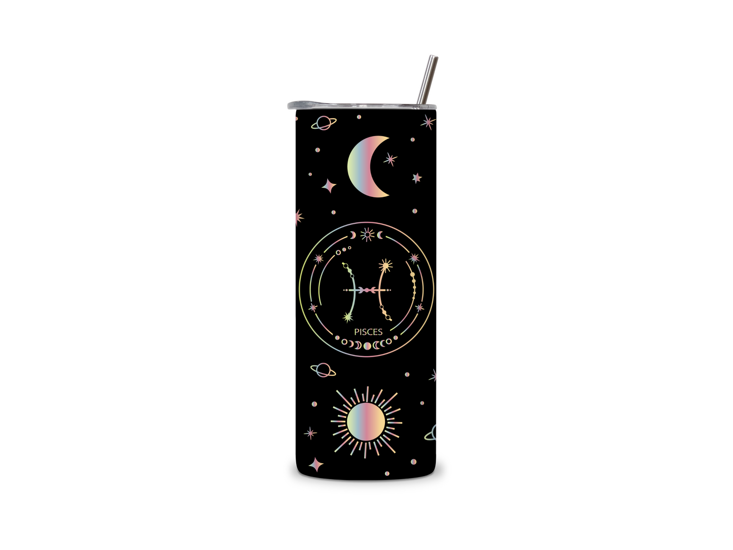 Black Galaxy Zodiac Sign Skinny Tumbler