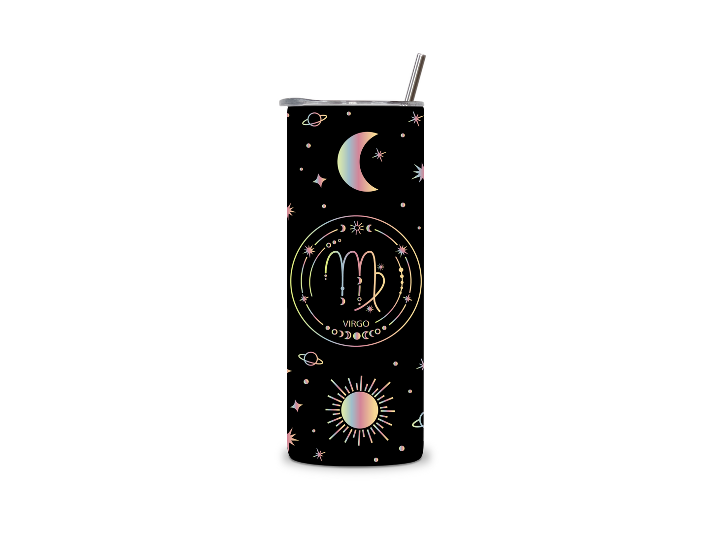 Black Galaxy Zodiac Sign Skinny Tumbler